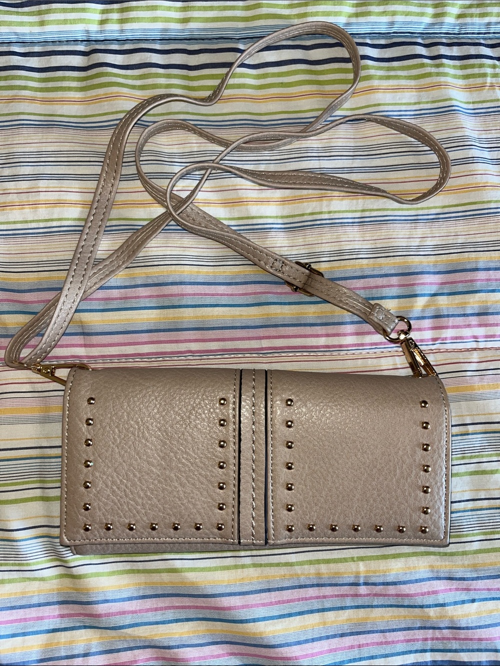 Montana West‎ Taupe Studded Crossbody Clutch Wallet with Adjustable Strap